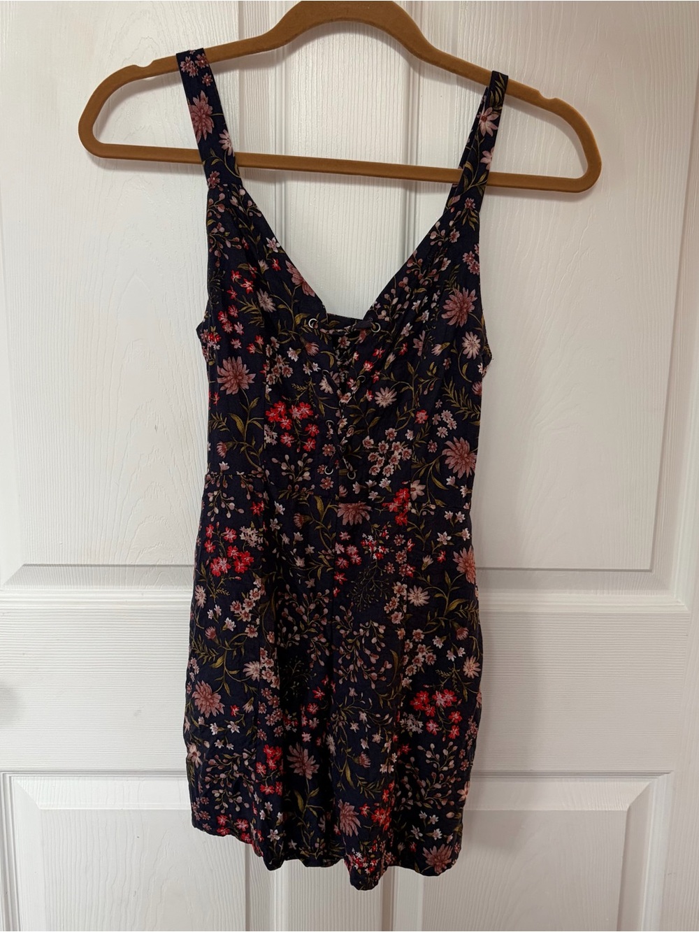 American Eagle Outfitter’s Floral V-Neck Navy Romper